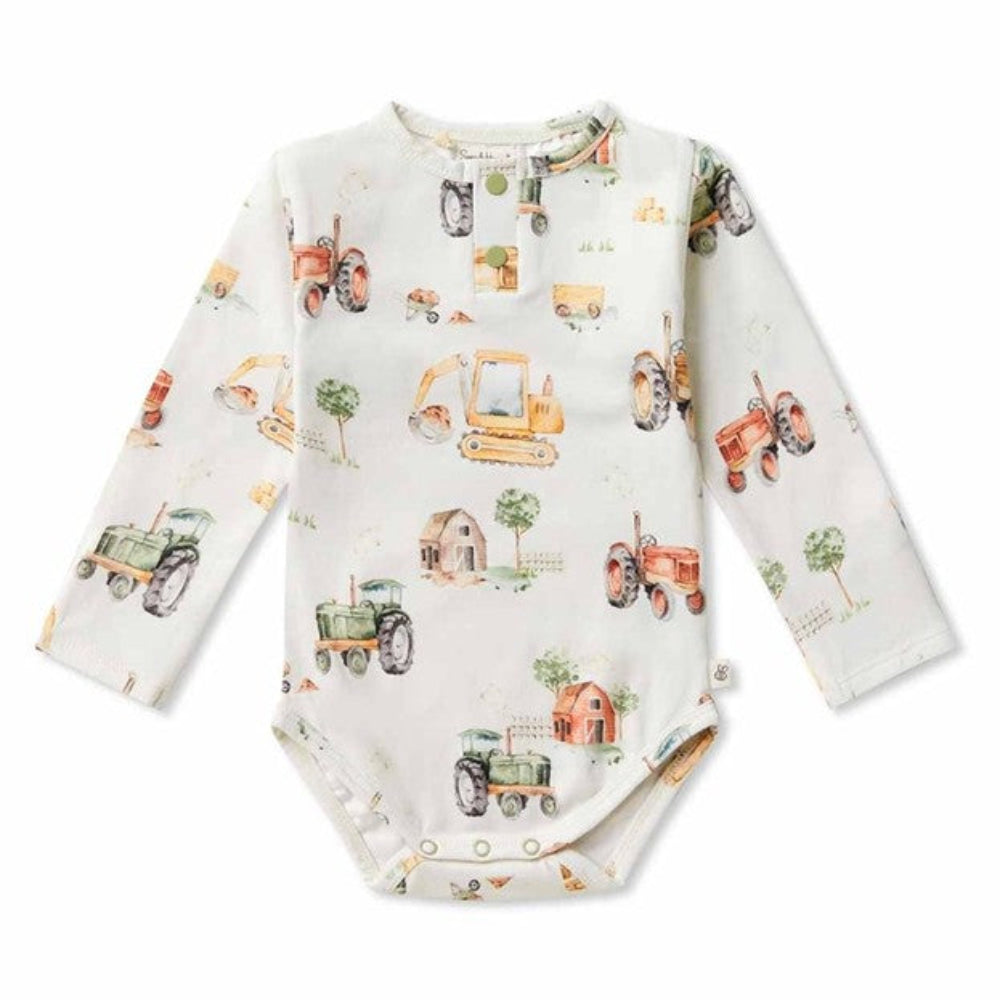 Snuggle Hunny Organic Long Sleeve Bodysuit - Diggers + Tractors