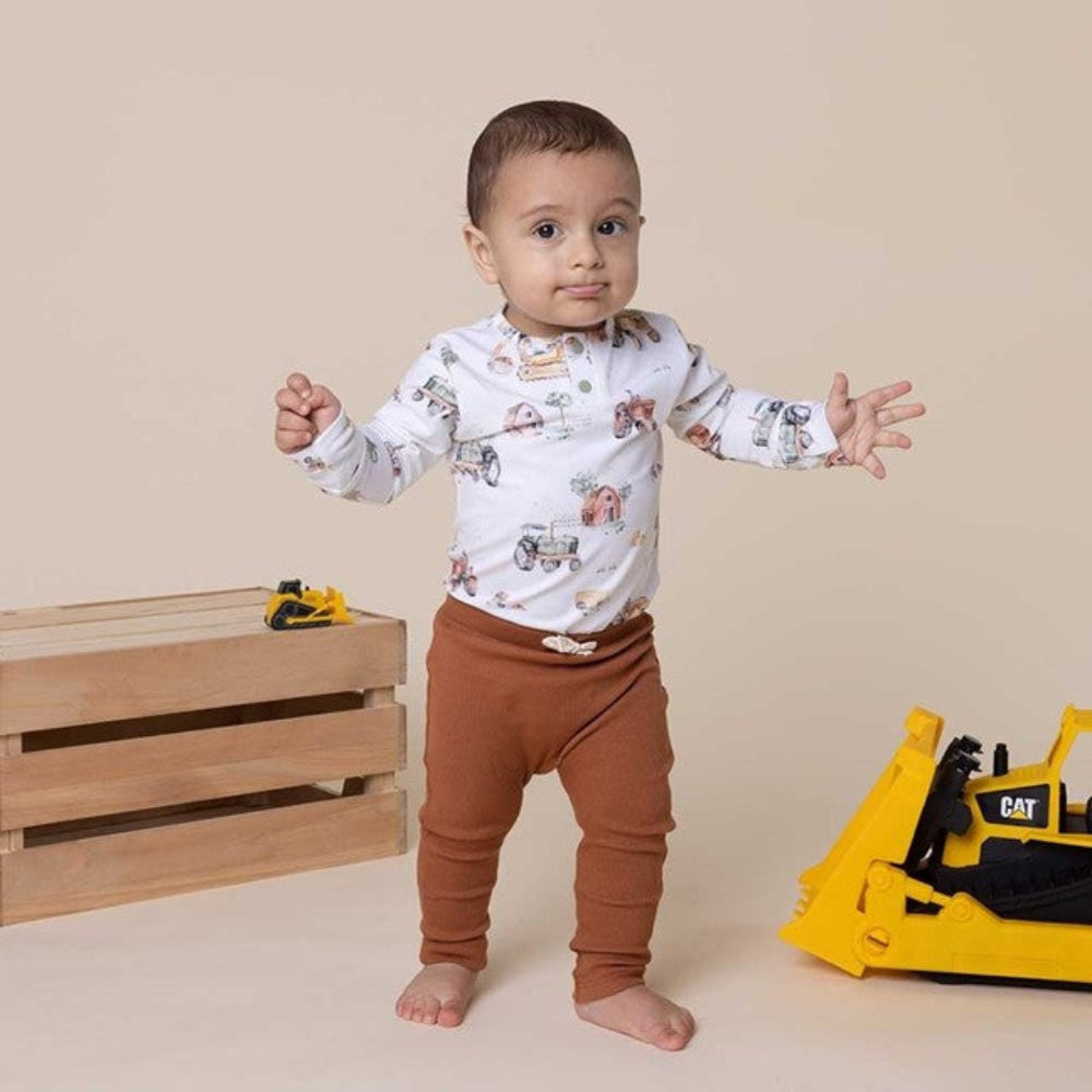 Snuggle Hunny Organic Long Sleeve Bodysuit - Diggers + Tractors