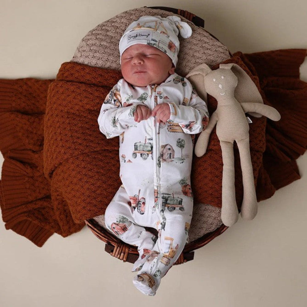 Snuggle Hunny Organic Snuggle Sleepsuit Zip Footie - Diggers + Tractors