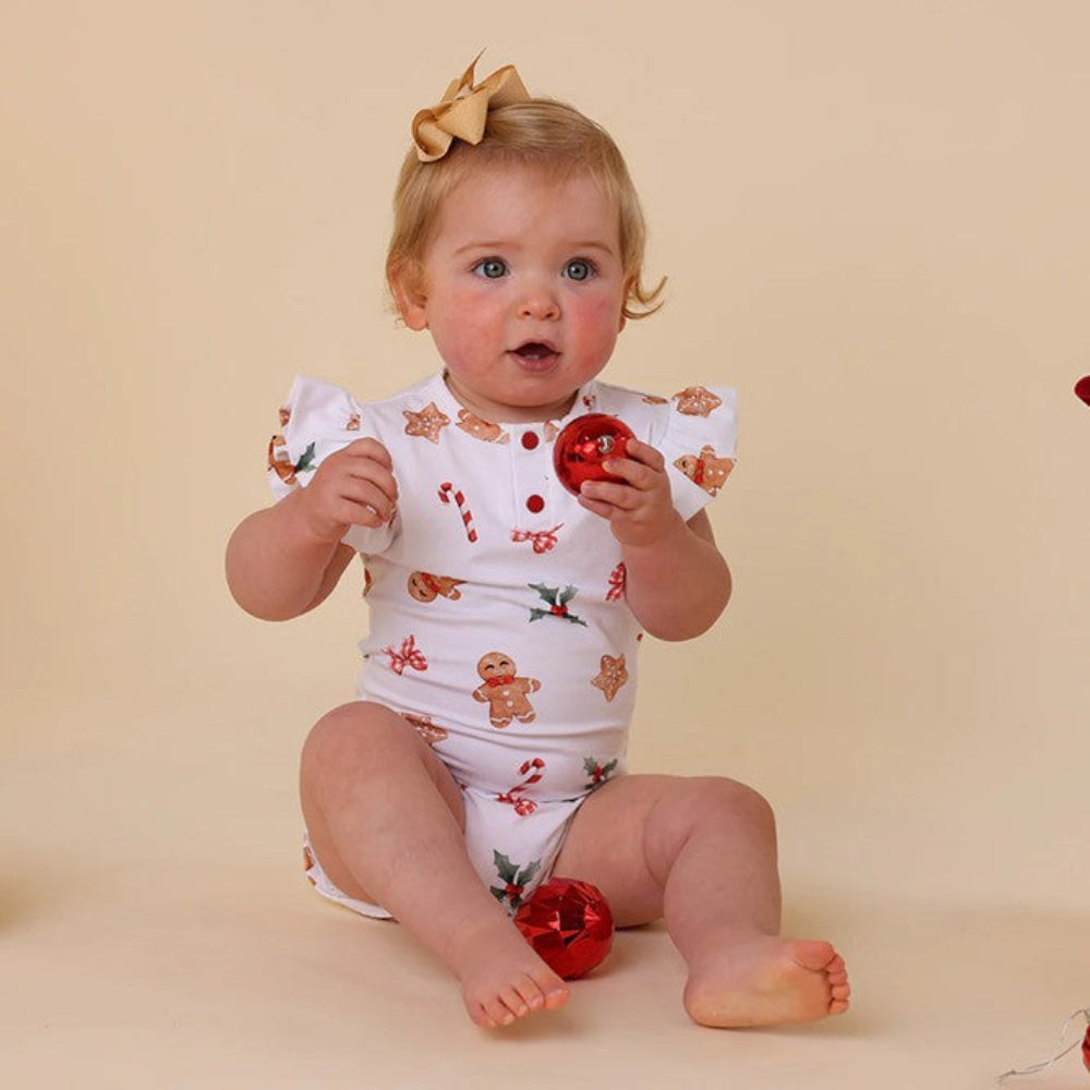Snuggle Hunny Organic Short Sleeve Bodysuit with Frill - Gingerbread