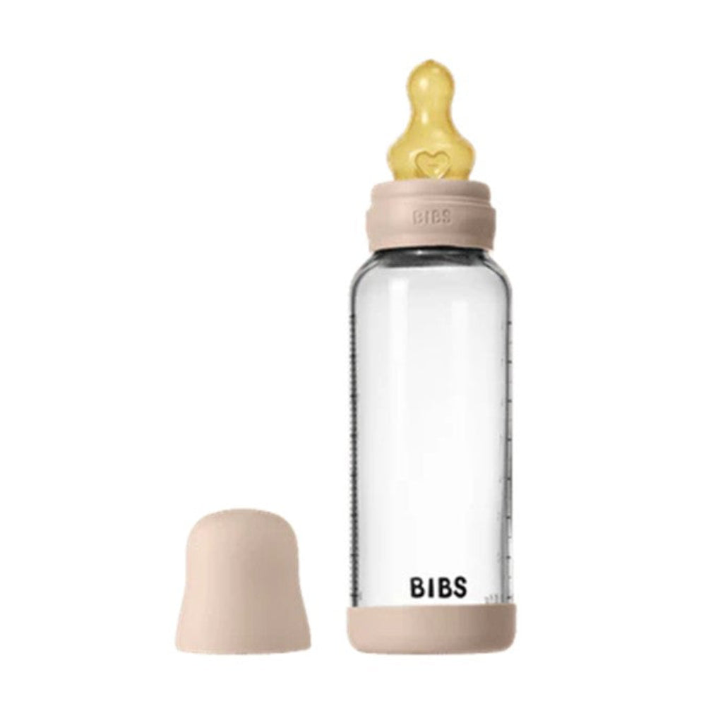 Bibs Glass Baby Bottle Complete Set 240ml Medium Flow Latex - Blush