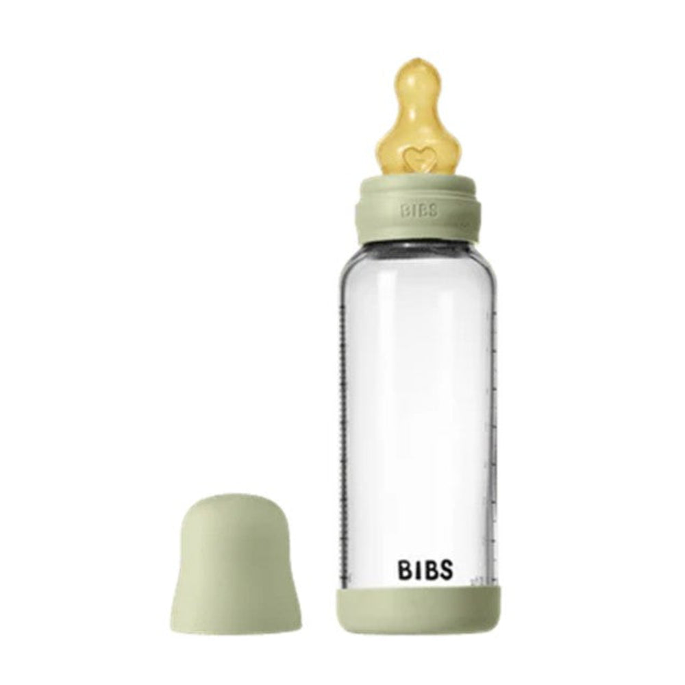 Bibs Glass Baby Bottle Complete Set 240ml Medium Flow Latex - Sage
