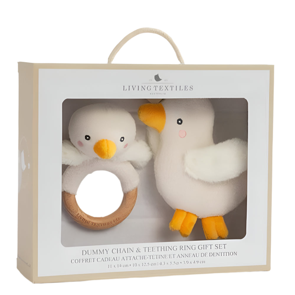 Living Textiles Teething Ring + Dummy Chain Gift Set - Goosey Goosey