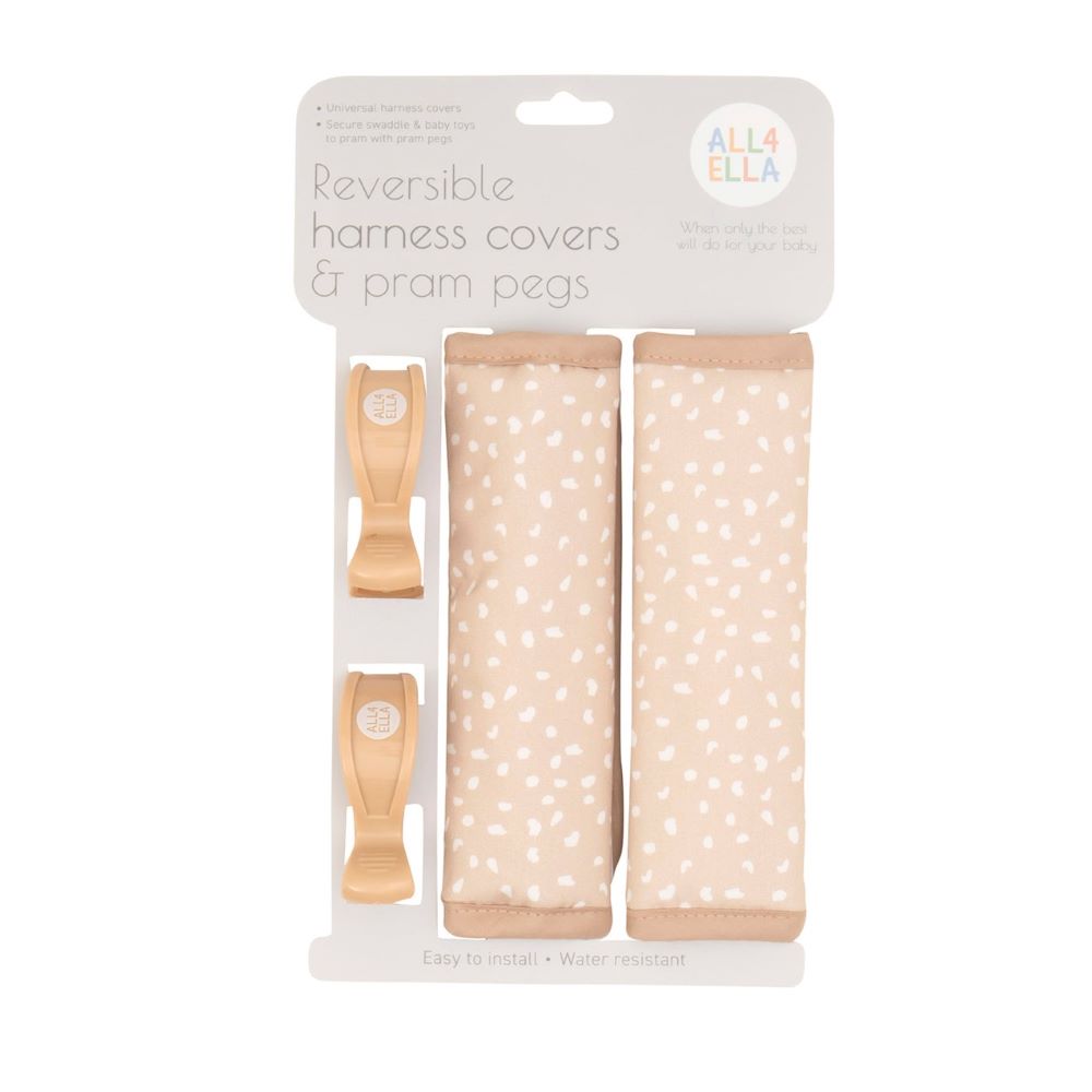 All4Ella Harness Covers and Pram Peg Set - Beige Dots