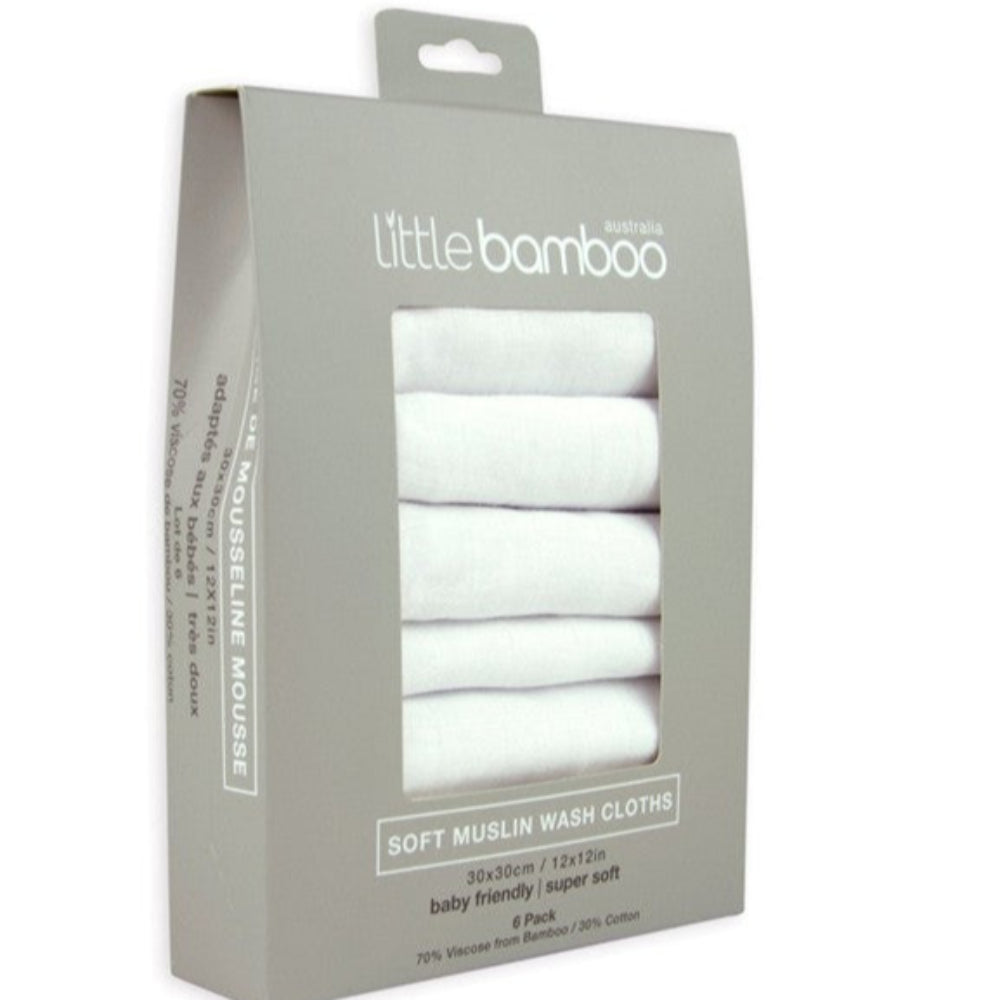 Little Bamboo Muslin Wash Cloths 6 Pk Natural