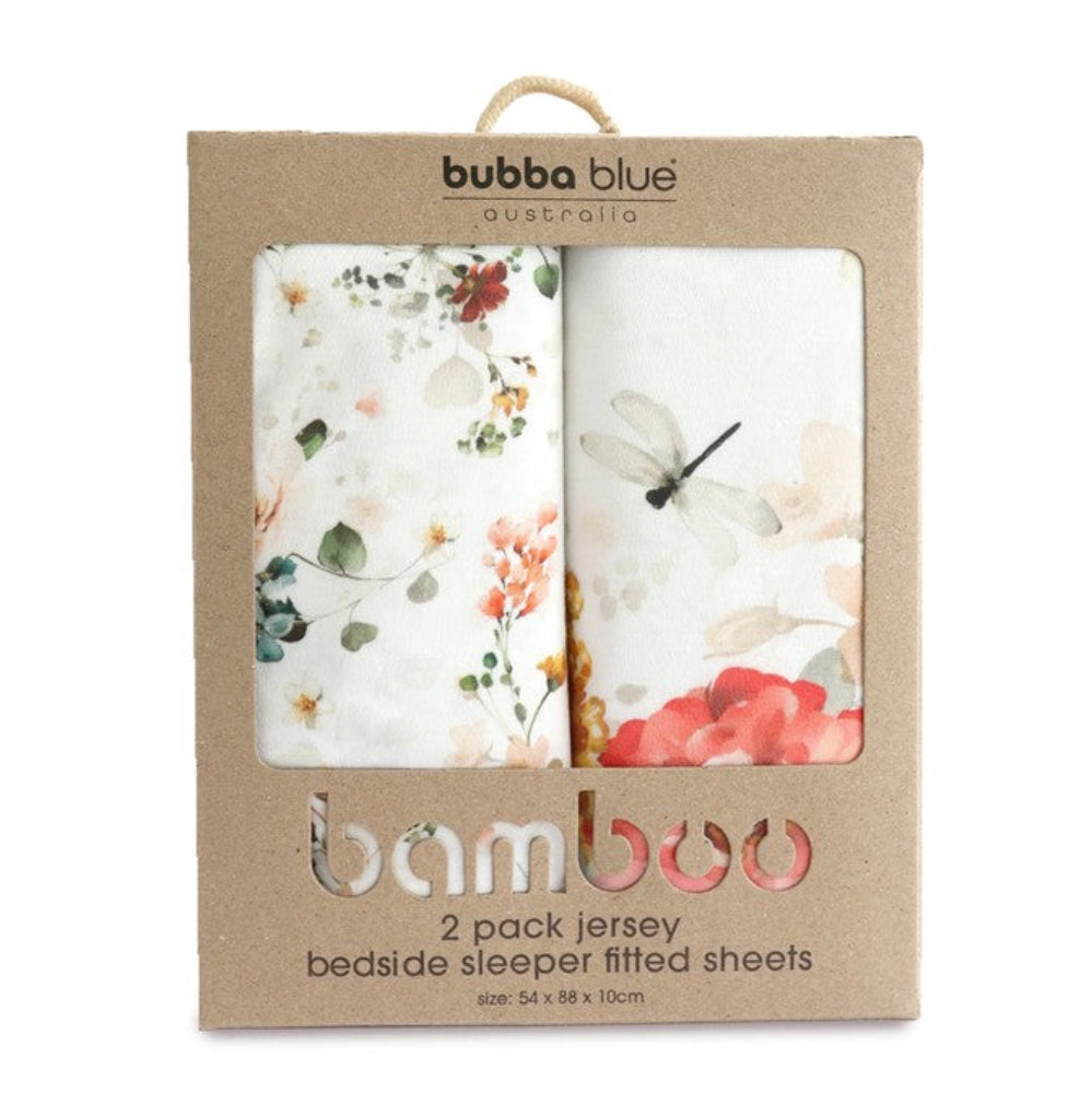 Bubba Blue Bamboo 2pk Jersey Co Sleeper/Bedside Sleeper Fitted Sheets - Peonies