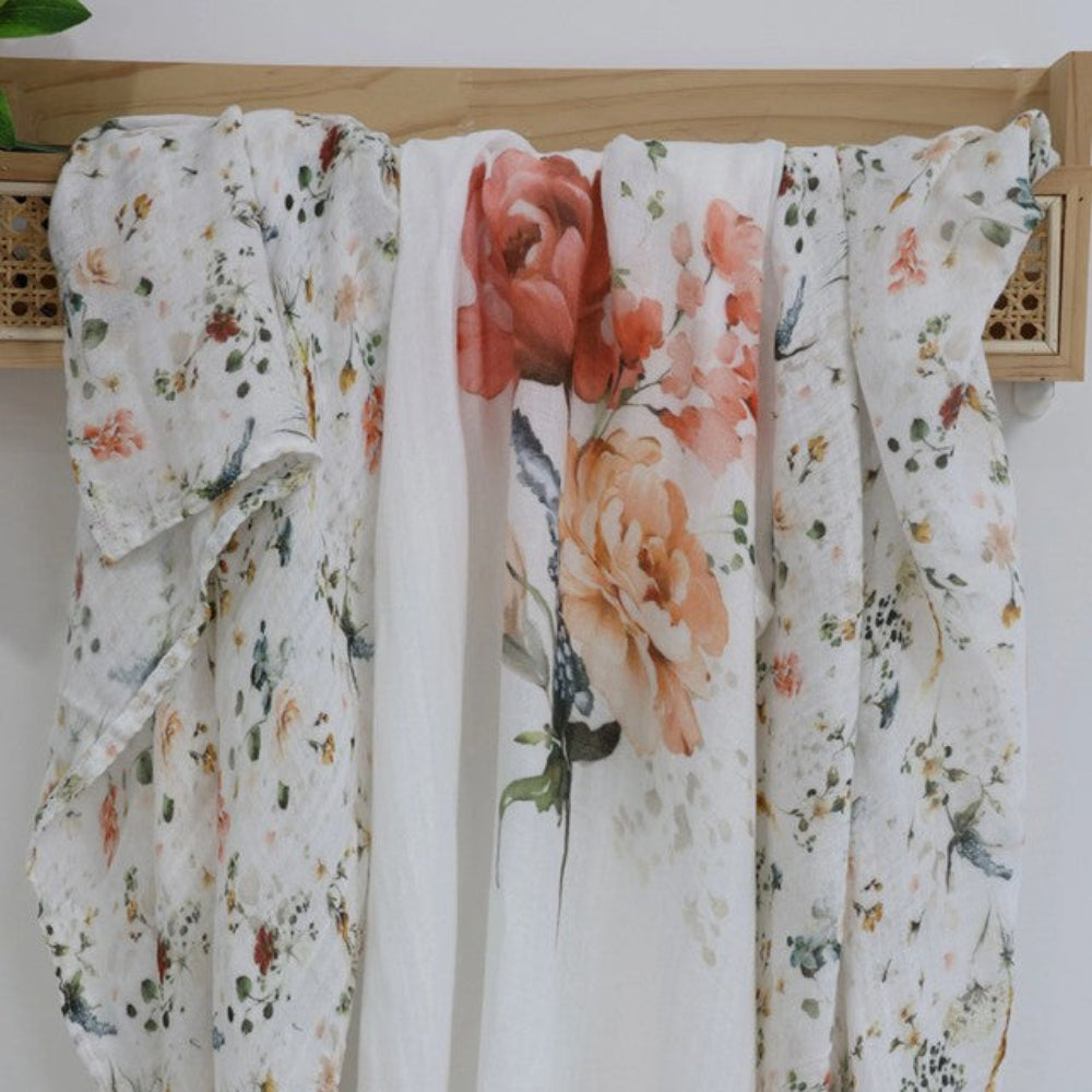 Bubba Blue Bamboo 3pk Muslin Wraps - Peonies