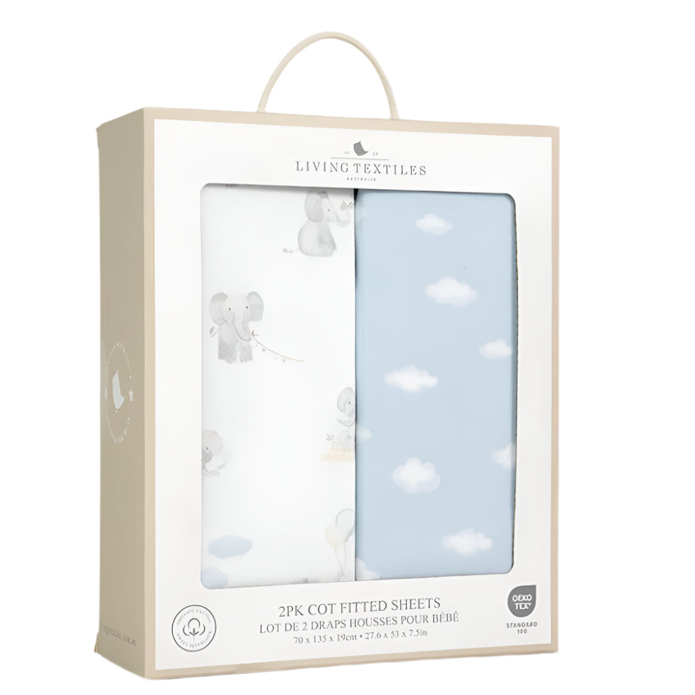 Living Textiles 2pk Jersey Cot Fitted Sheets - Elephant Playtime