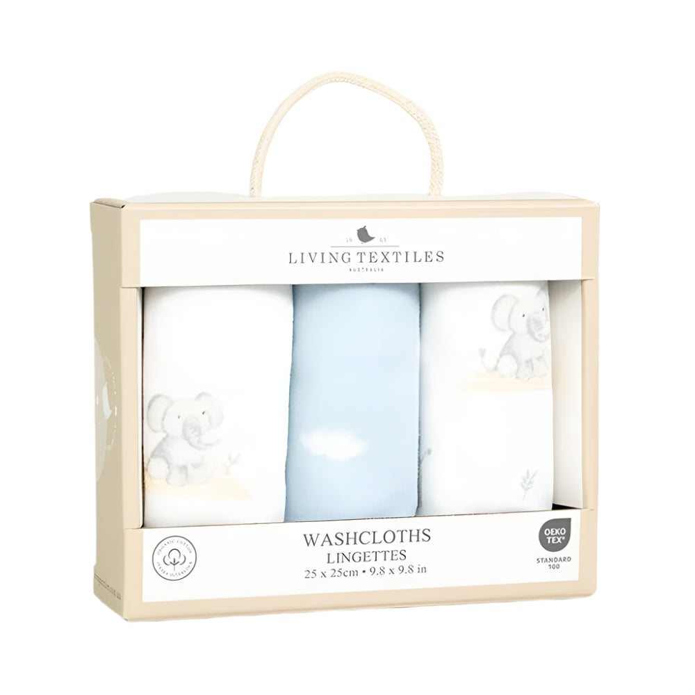 Living Textiles 3 pk Wash Cloths - Elephant Playtime