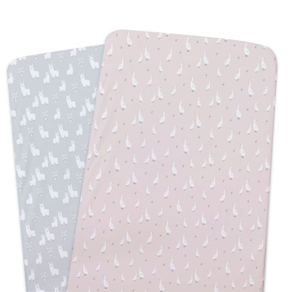 Provincial 2pk Jersey Co Sleeper/Bedside Sleeper Fitted Sheets - Blush/Grey
