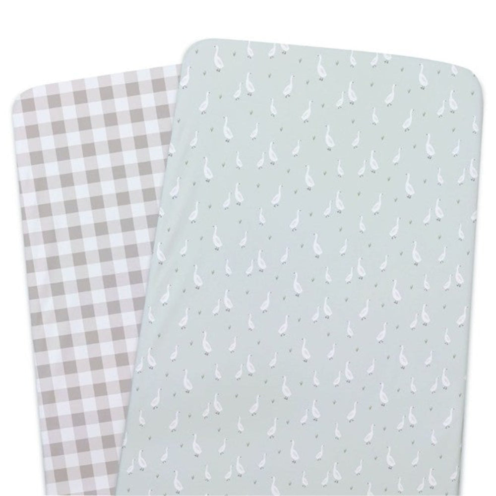 Provincial 2pk Jersey Co Sleeper/Bedside Sleeper Fitted Sheets - Olive/Taupe