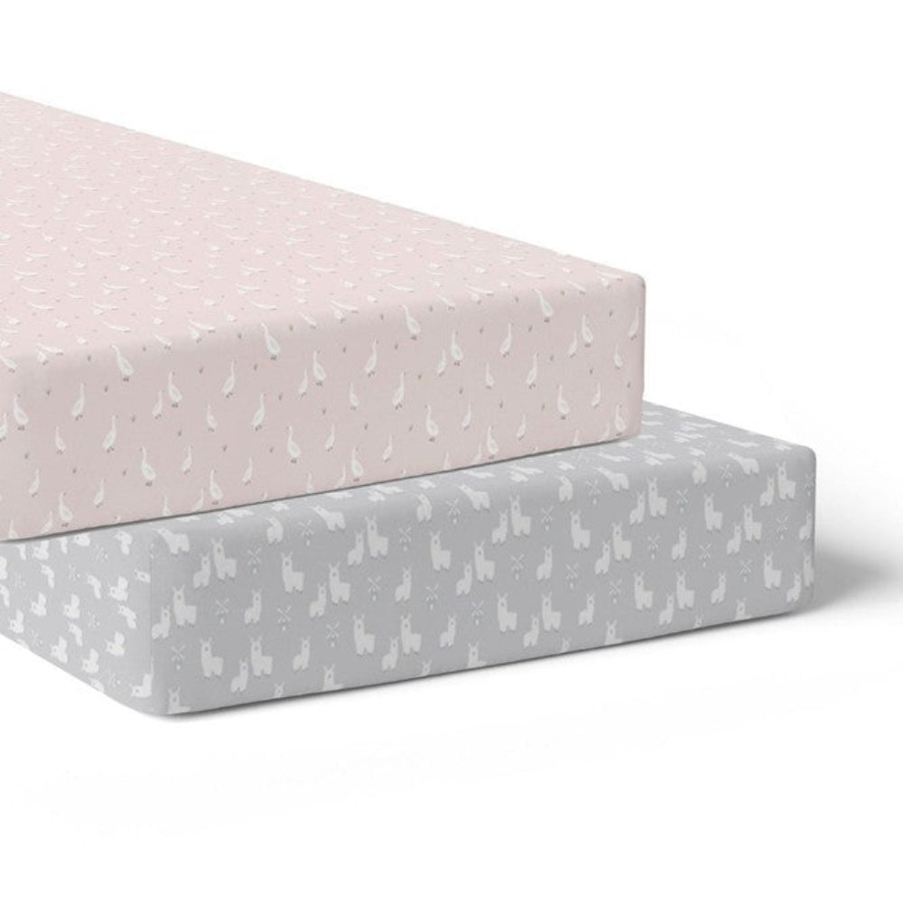 Provincial 2pk Jersey Cot Fitted Sheets - Blush/Grey