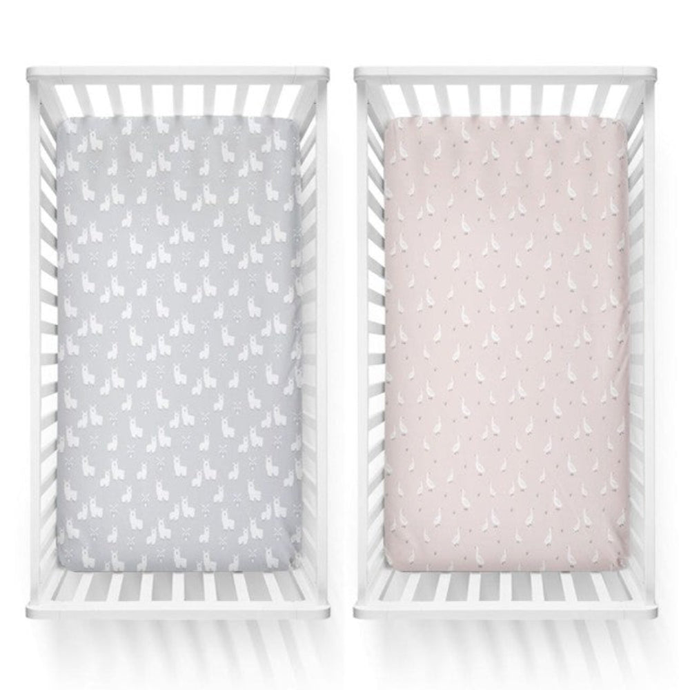 Provincial 2pk Jersey Cot Fitted Sheets - Blush/Grey