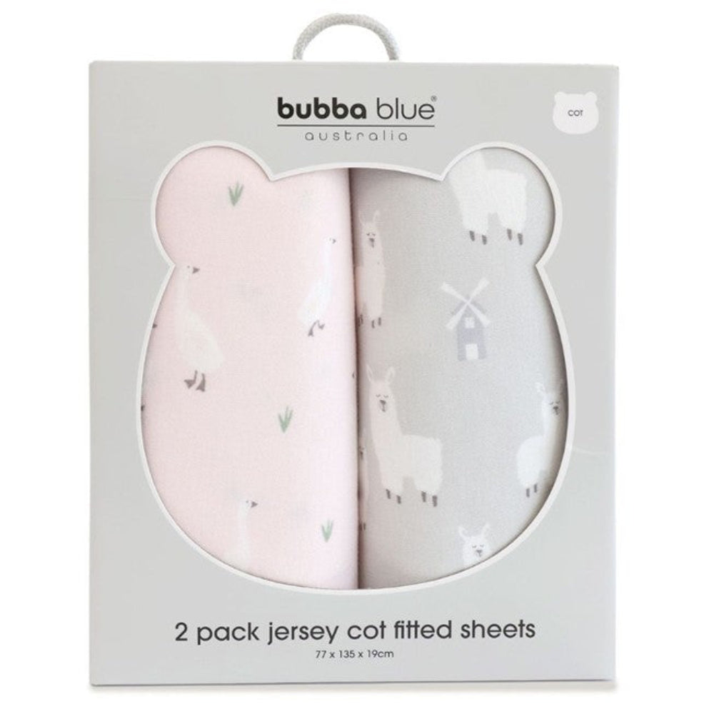 Provincial 2pk Jersey Cot Fitted Sheets - Blush/Grey