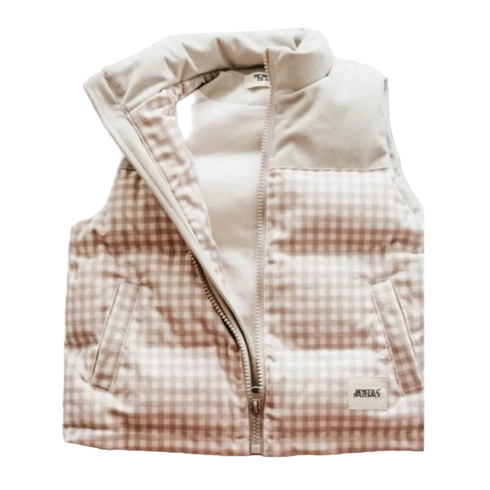 Bencer and Hazelnut Puffer Vest - Gingham