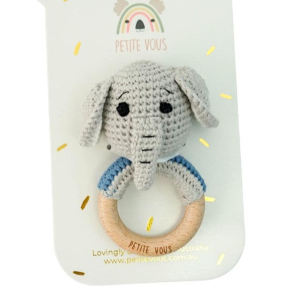 Petite Vous Crochet Ring Rattle - Ellis Elephant