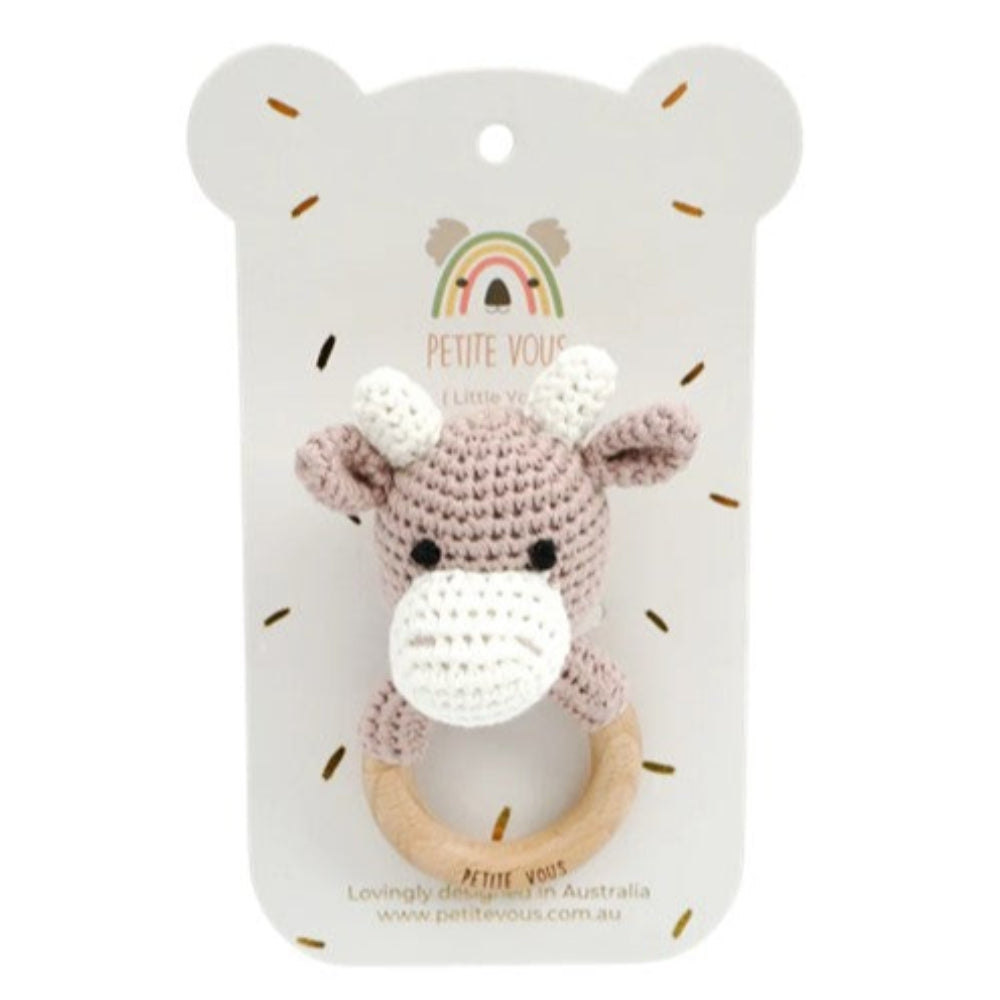 Petite Vous Crochet Ring Rattle - Jasper Cow
