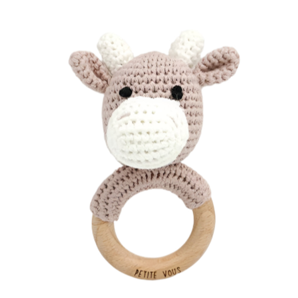 Petite Vous Crochet Ring Rattle - Jasper Cow
