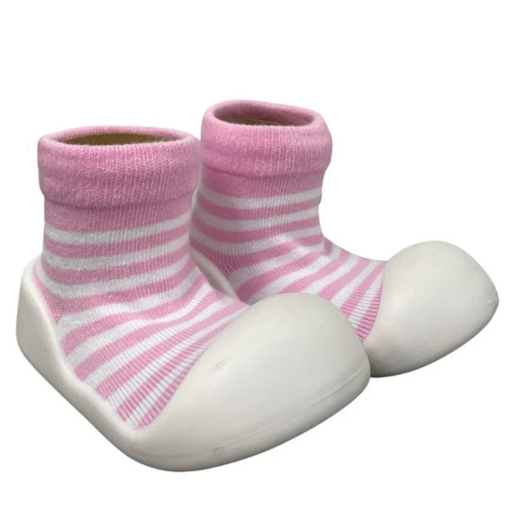 ES Kids Rubber Soled Socks - Pink White Stripe