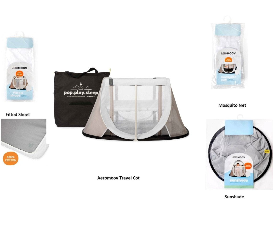 Aeromoov Travel Cot with Sheet, Mosquito Net and Sunshade - Sand