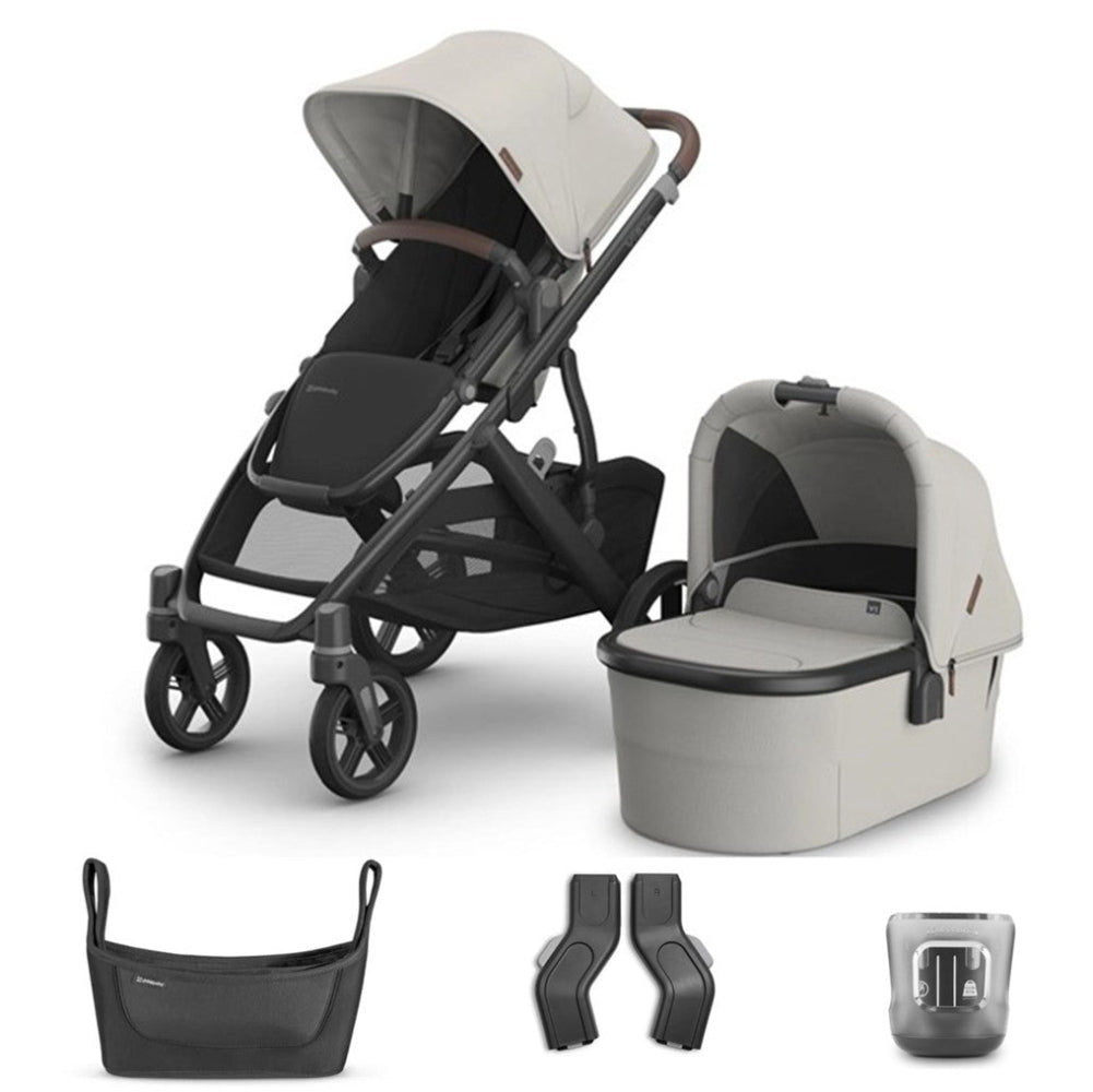 UPPAbaby VISTA V3 with Bassinet - Savannah with BONUS Upper Adaptors, Carry All Organiser and Cup Holder