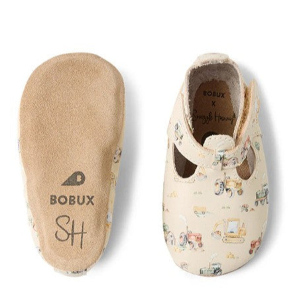 Snuggle Hunny Bobux T-Bar Shoes - Diggers and Tractors