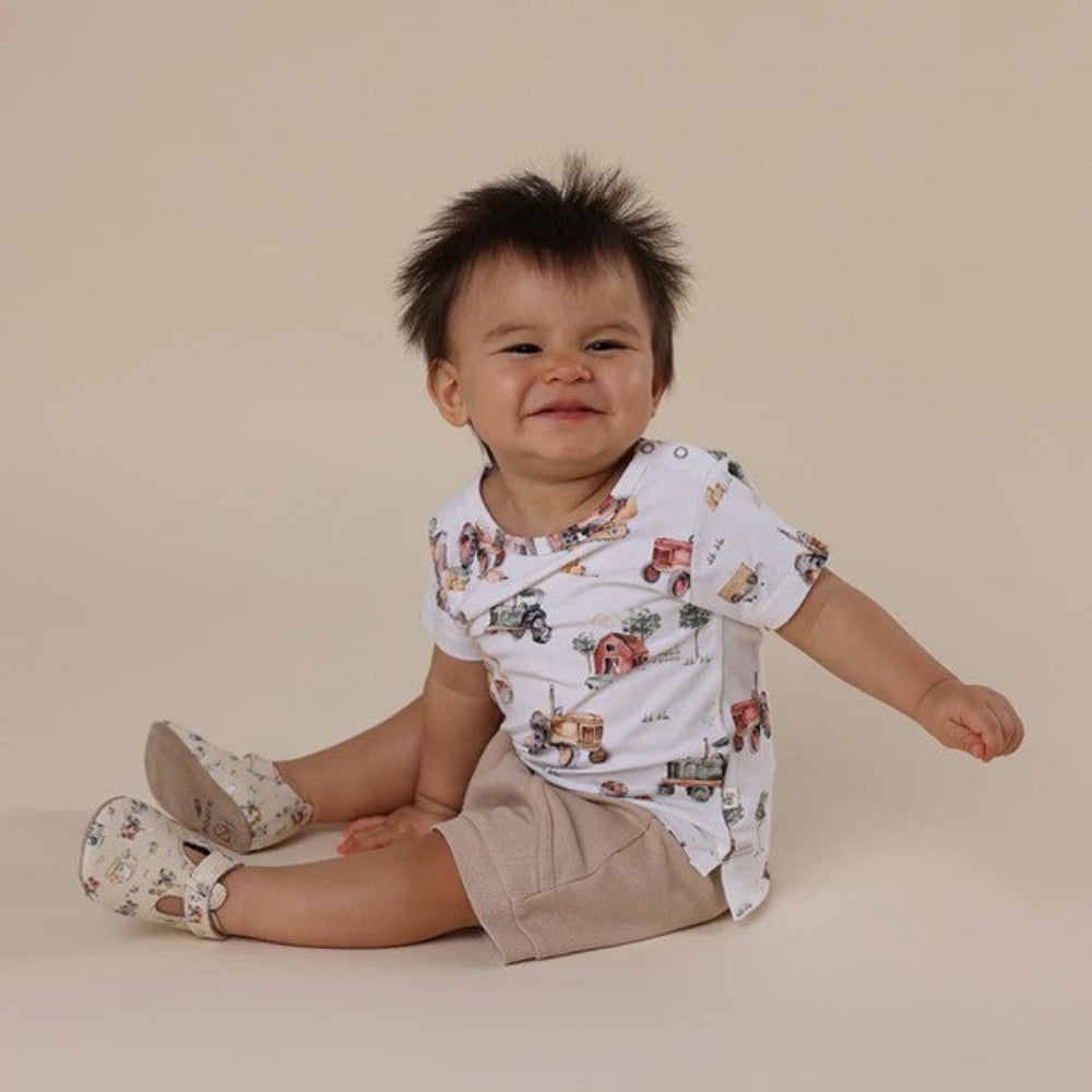 Snuggle Hunny Bobux T-Bar Shoes - Diggers and Tractors