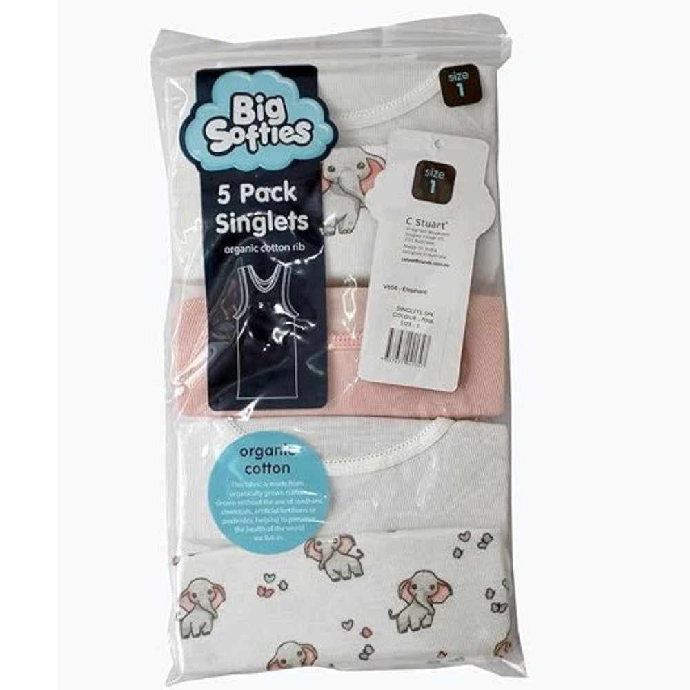Big Softies Organic Cotton Singlets - 5 pk - Girls