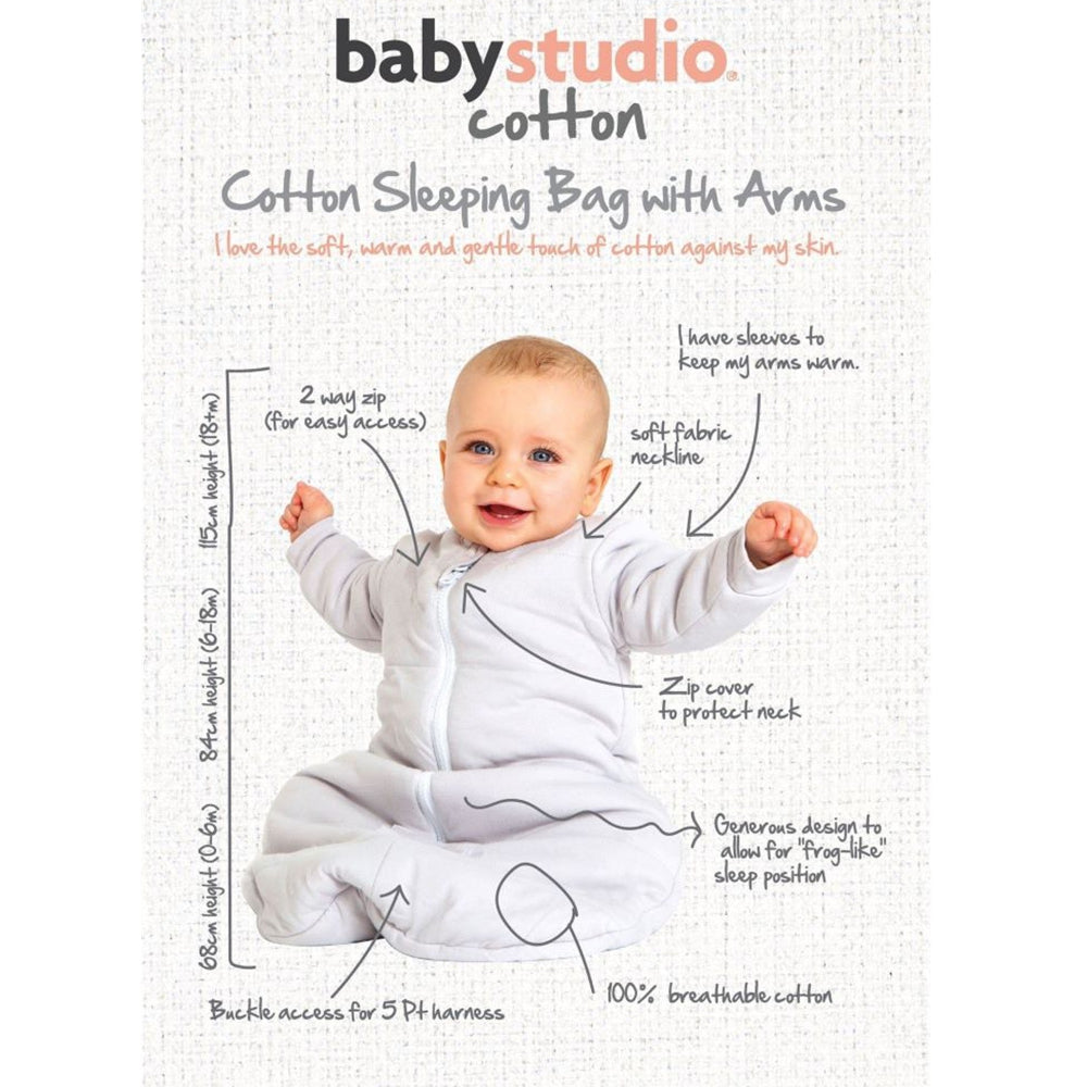 Baby Studio Cotton Sleeping Bag with Arms - Hugs Equals Love 3.0 tog
