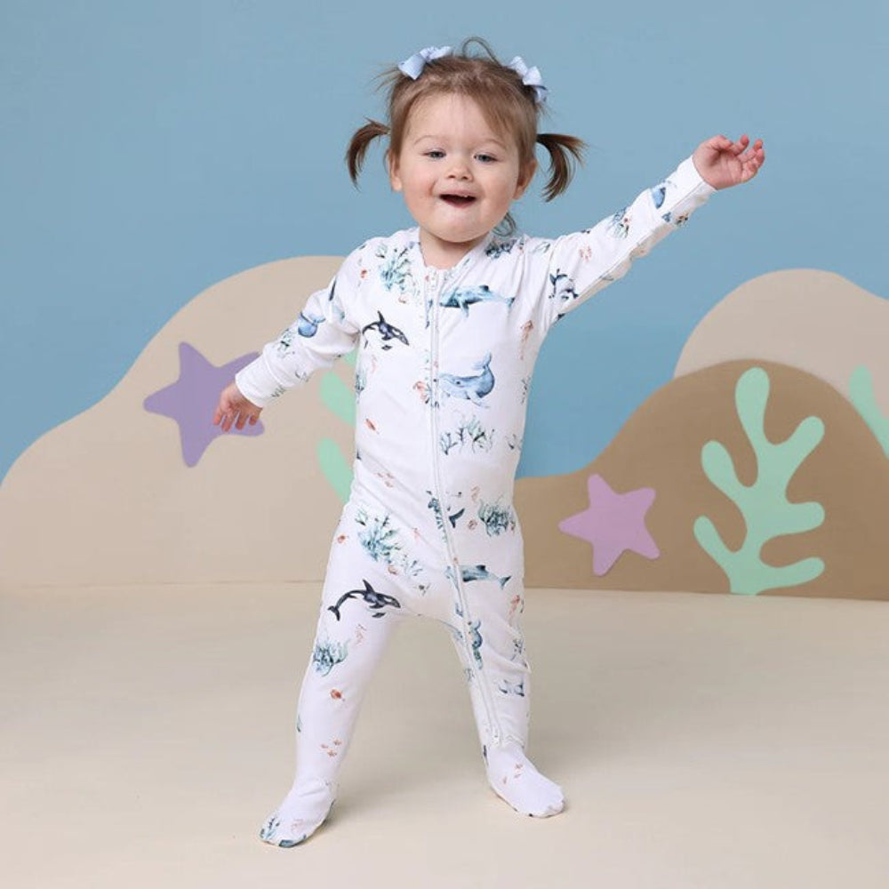 Snuggle Hunny Organic Snuggle Sleepsuit Zip Footie - Ocean