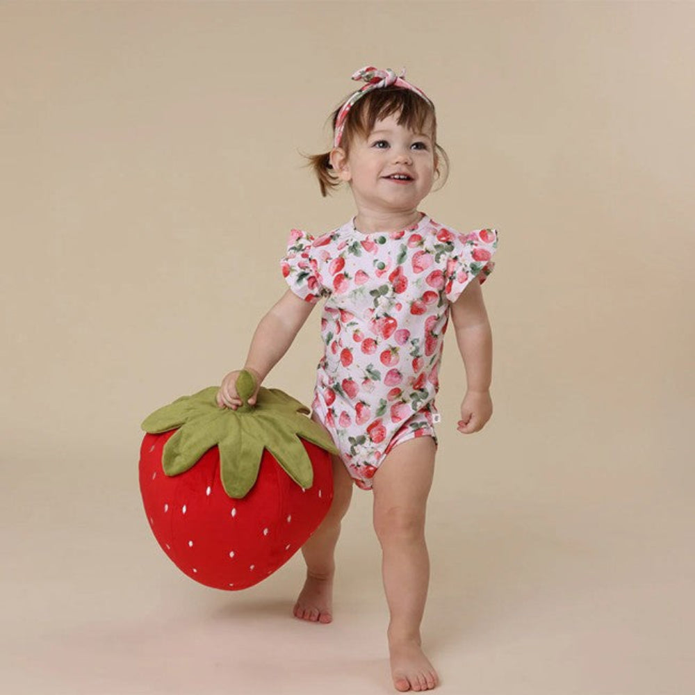 Snuggle Hunny Organic Short Sleeve Bodysuit with Frill - Strawberry