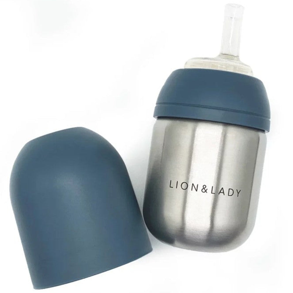 Lion + Lady Stainless Steel Straw Cup 210 ml - French Navy