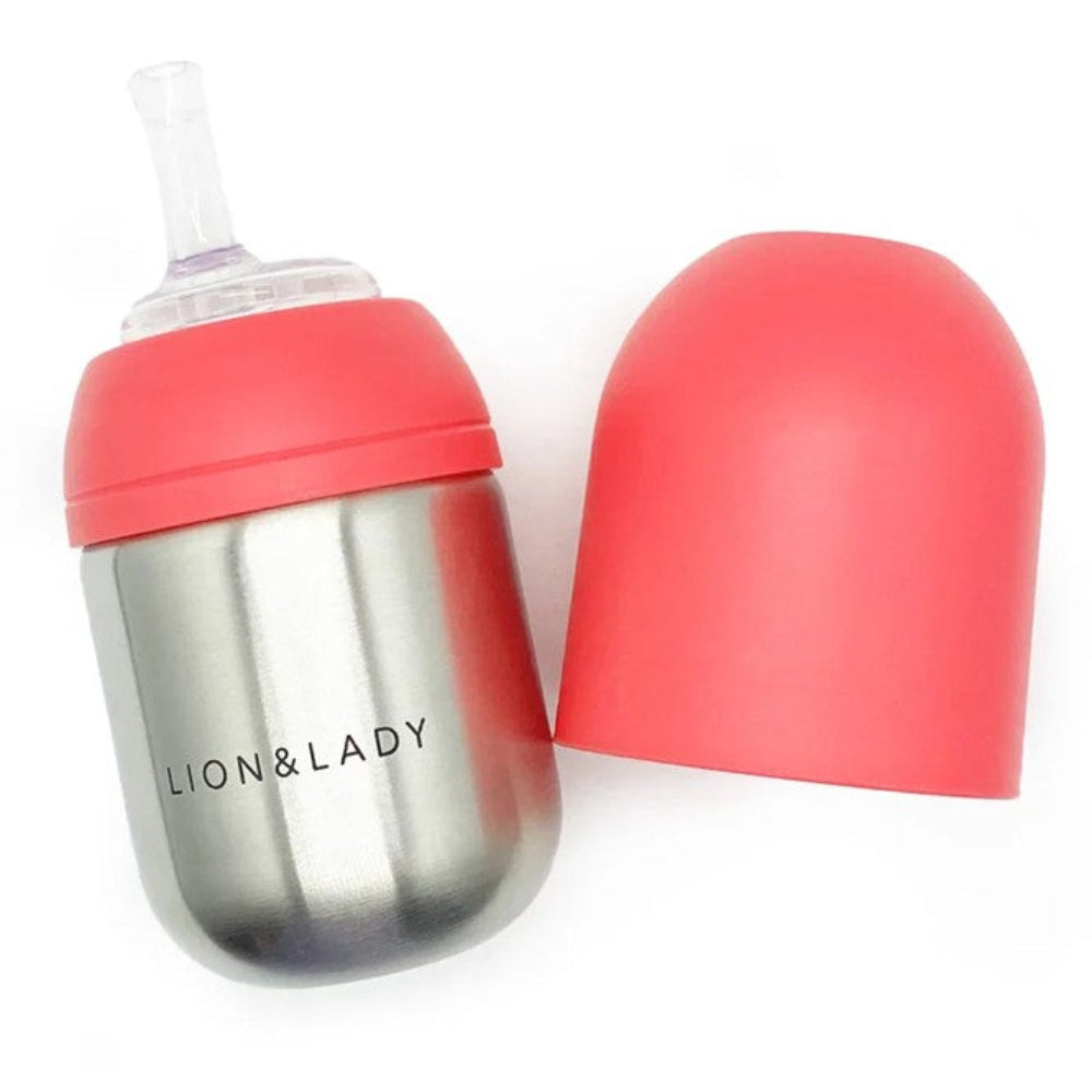 Lion + Lady Stainless Steel Straw Cup 210 ml - Fuschia Pink