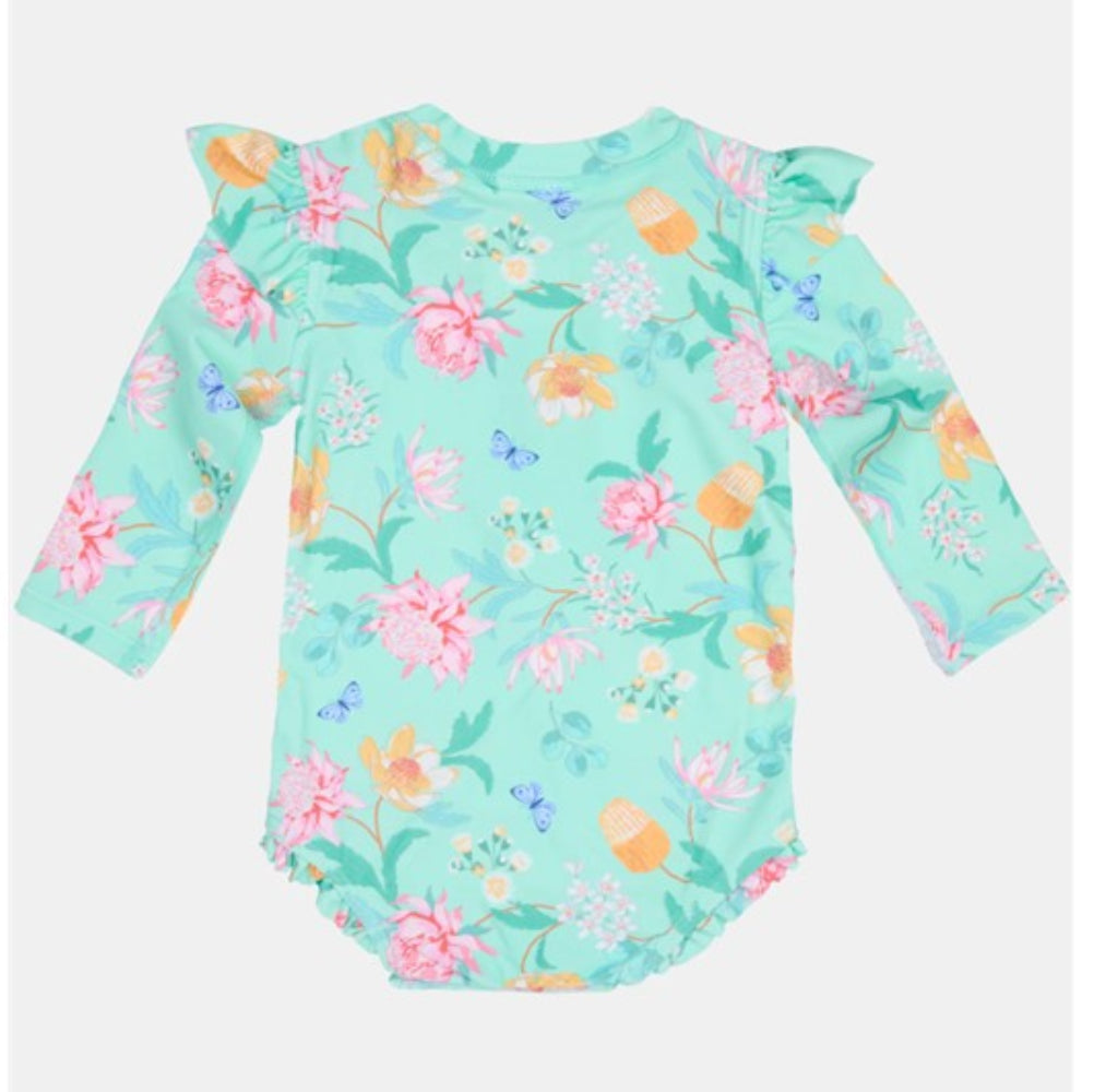 Toshi Swim Onesie Long Sleeve Ripple - Waratah Mint