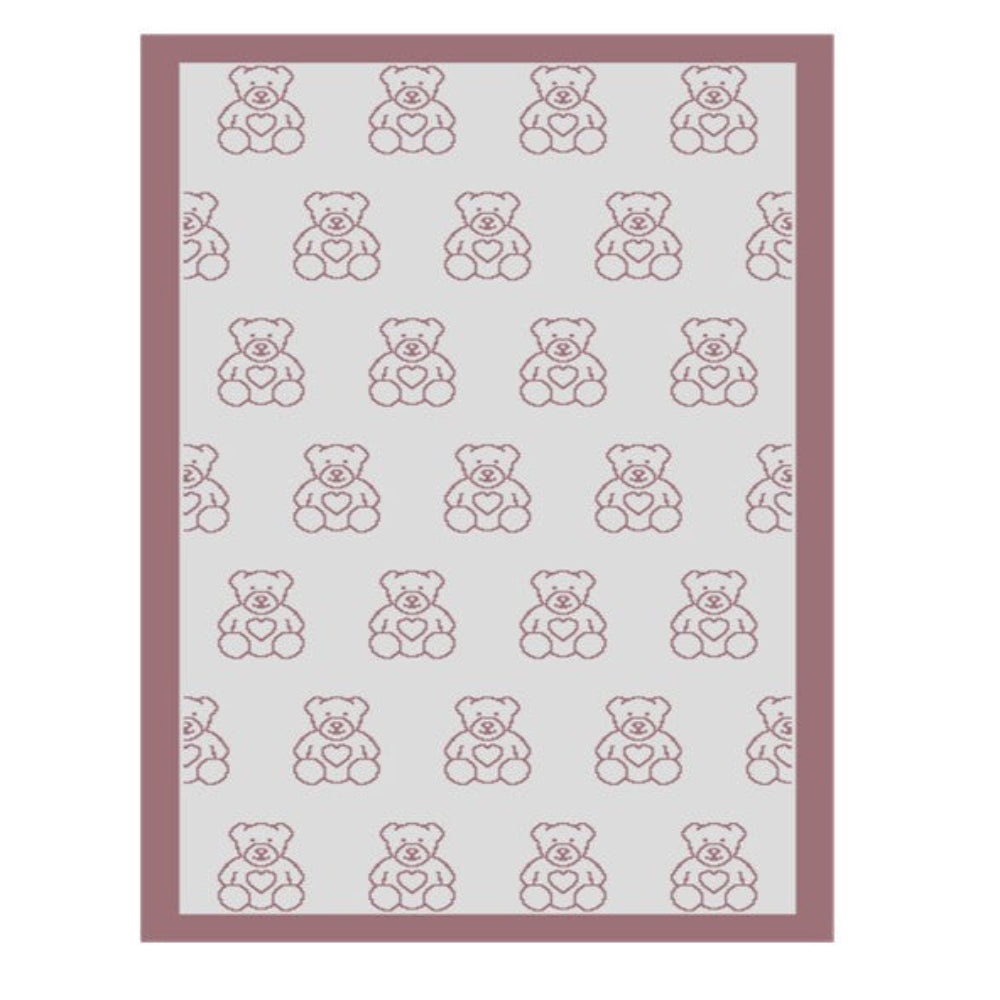 Thread the Word Teddy Bear Knitted Bassinet Blanket - Fog-Mauve
