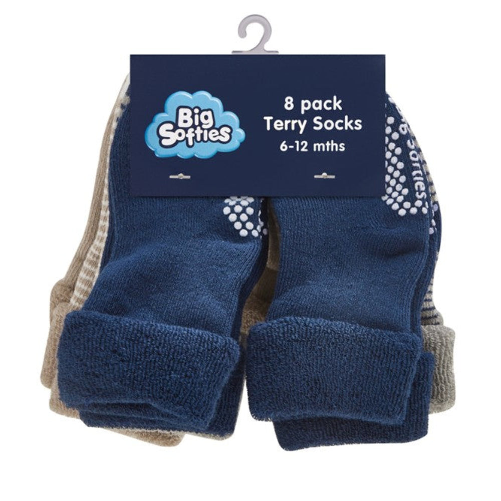 Big Softies Anti Slip Terry Socks - 8 pk - Boys