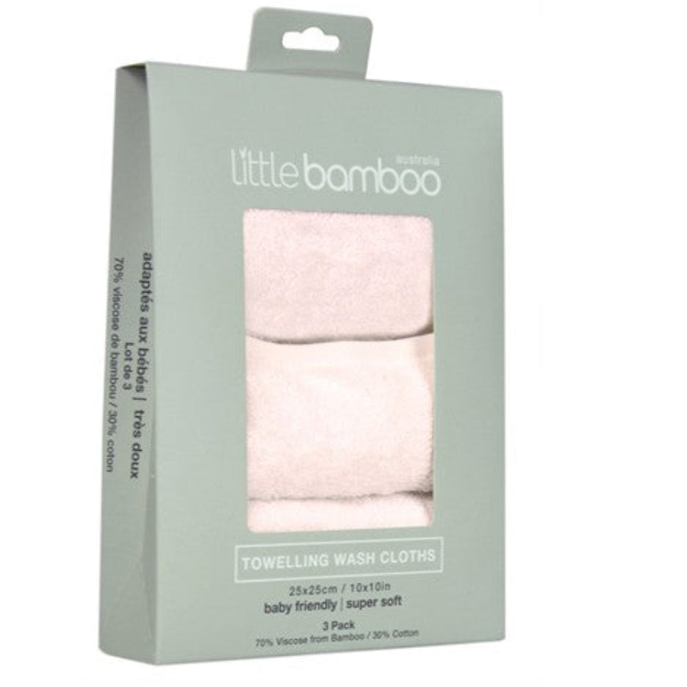 Little Bamboo Towelling Wash Cloths 3 Pk - Dusty Pink