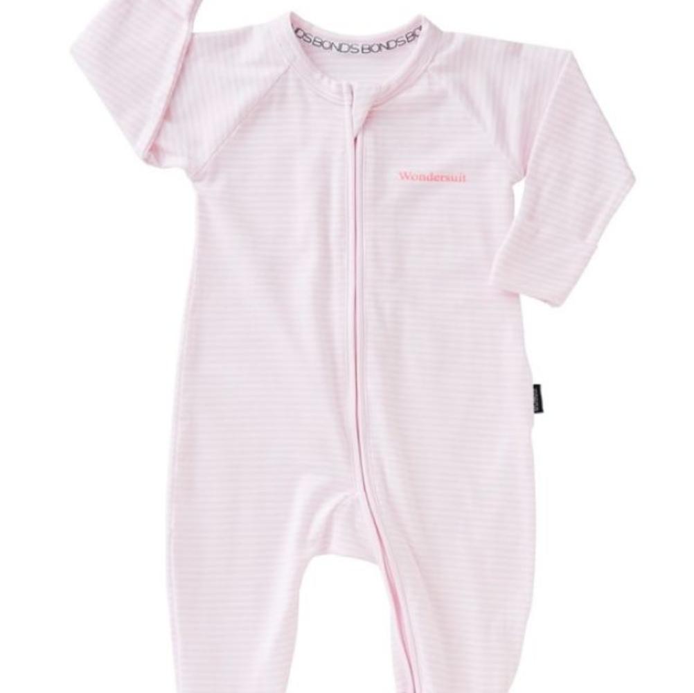 Bonds Zip Wondersuit - Ballet Pink/White Stripe