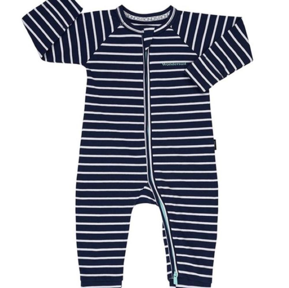 Bonds Zip Wondersuit - Grey Marle/White Stripe