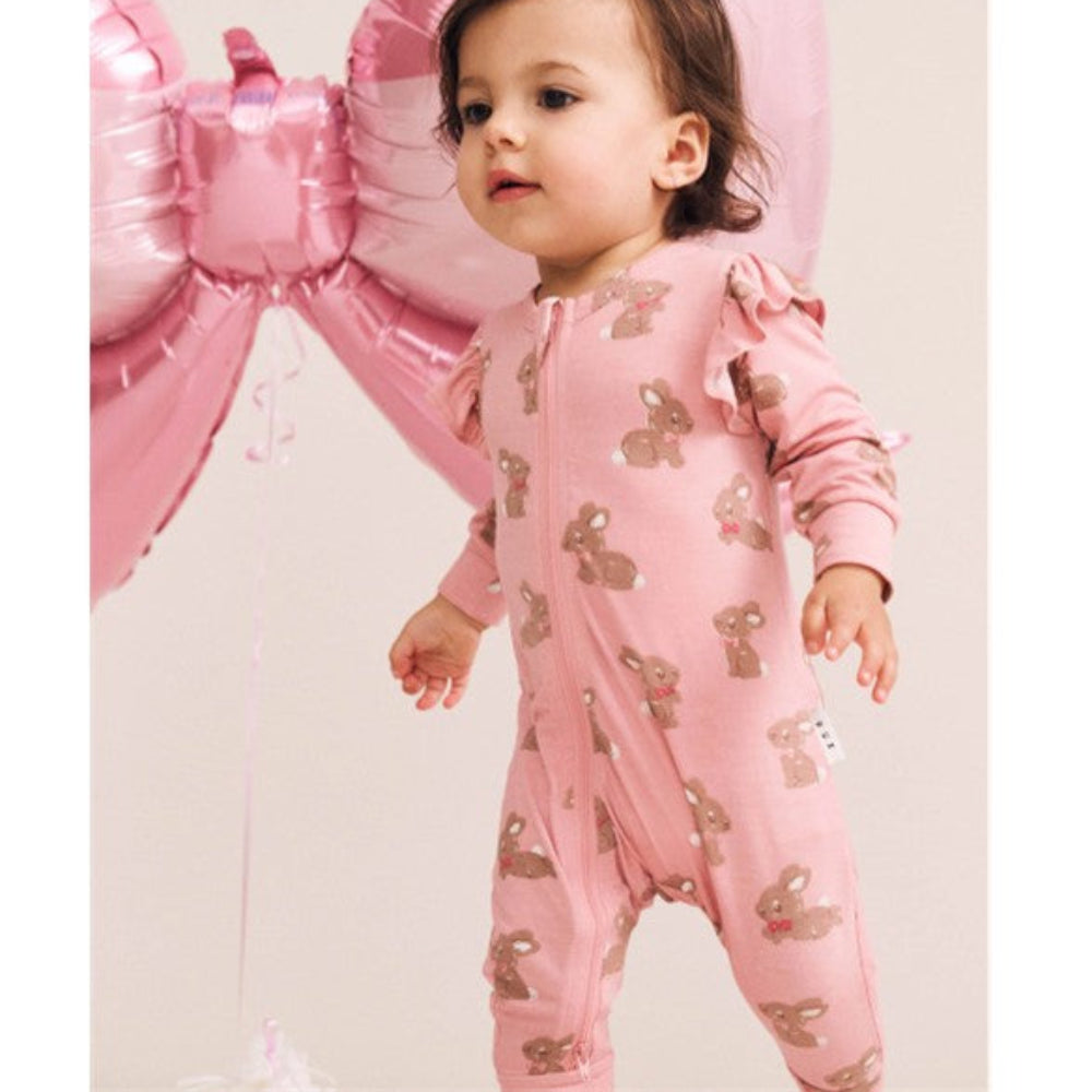 Huxbaby Dusty Pink Bunny Zip Romper