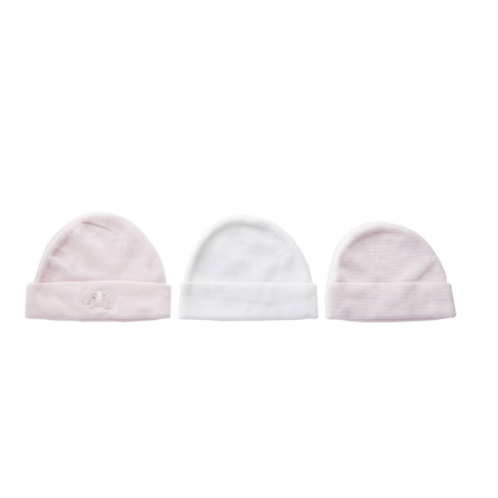 Playette Essentials Preemie Caps 3 pk Pink/White