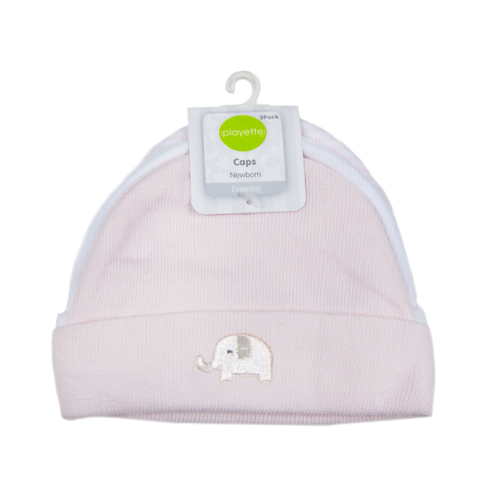 Playette Newborn Knitted Caps 3 pk - Pink
