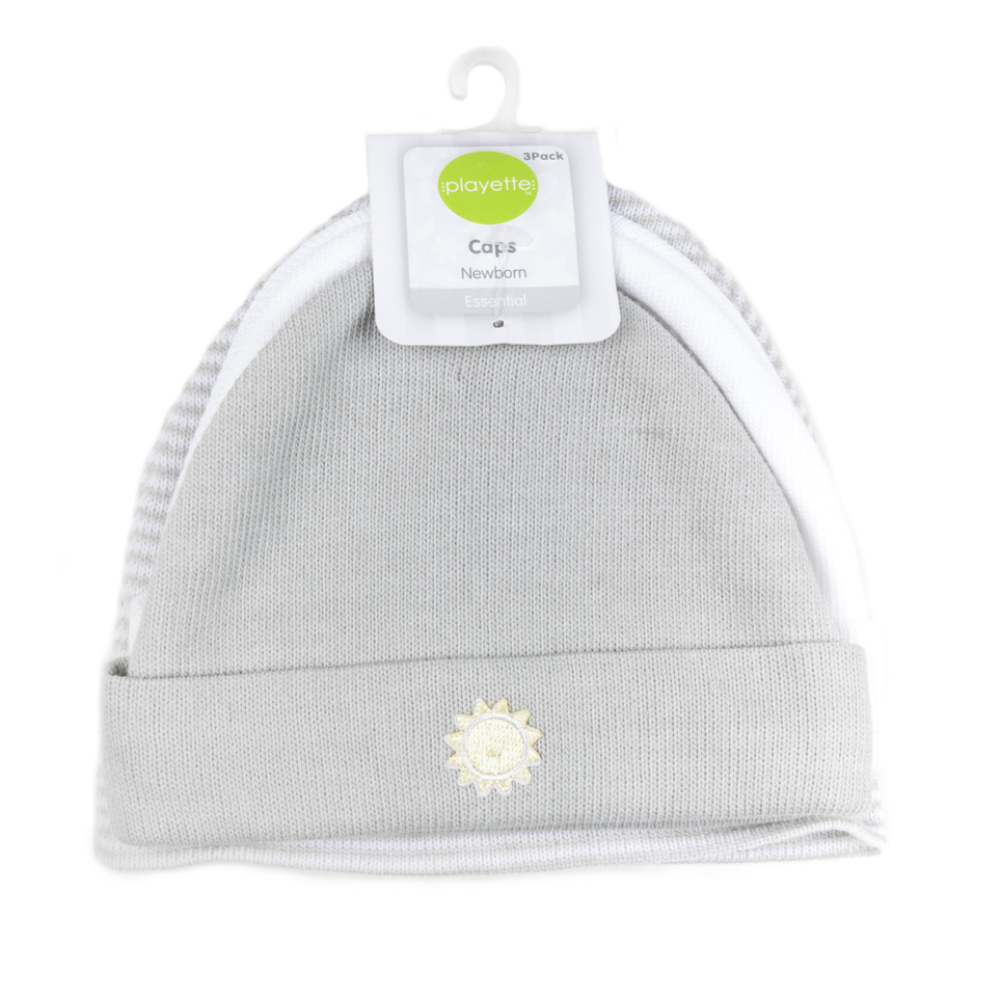 Playette Newborn Knitted Caps 3 pk - Grey