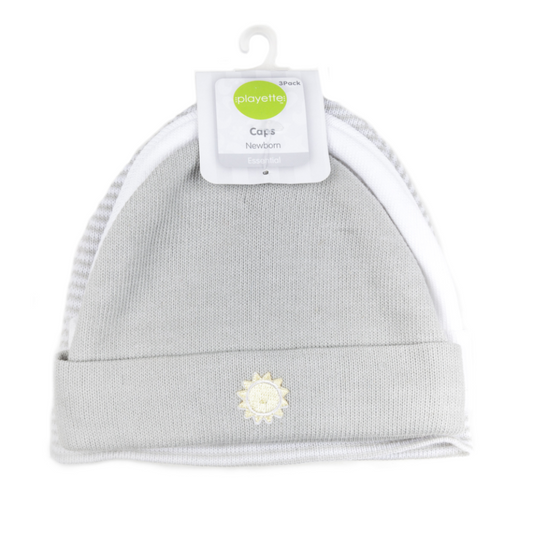 Playette Newborn Knitted Caps 3 pk - Grey