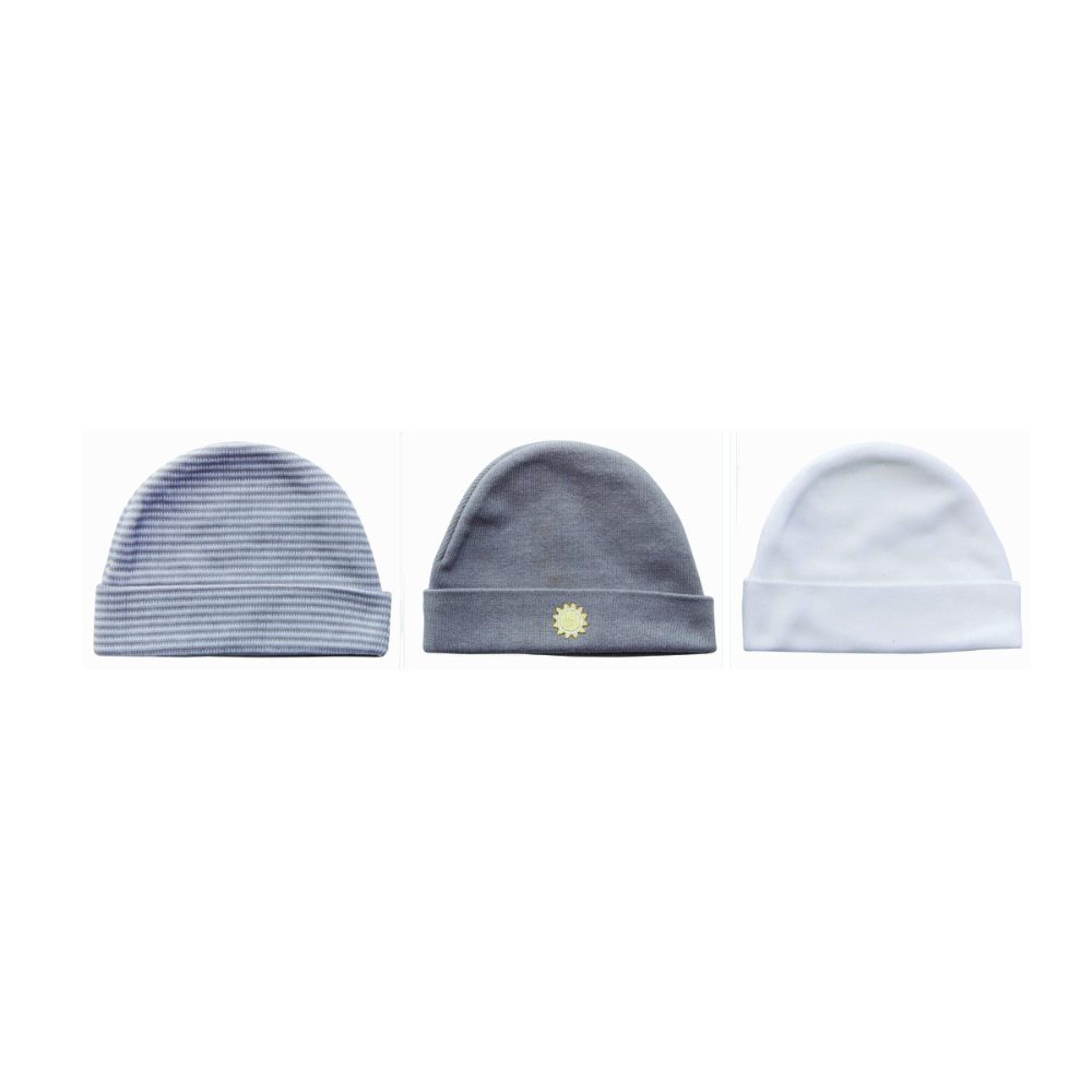 Playette Newborn Knitted Caps 3 pk - Grey