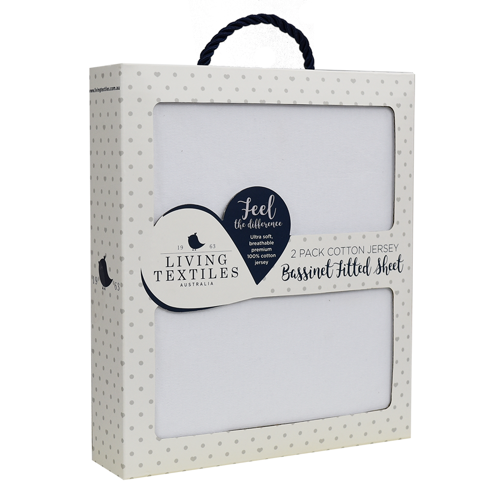 Living Textiles Bassinet Fitted Sheet 2 Pk Jersey - White
