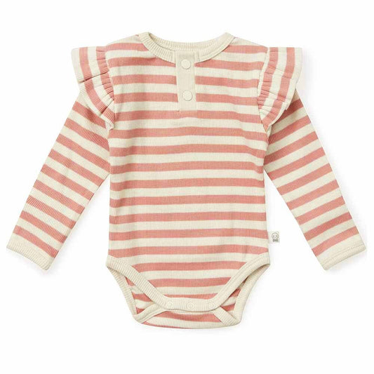 Snuggle Hunny Rose Milk Stripe Long Sleeve Organic Bodysuit