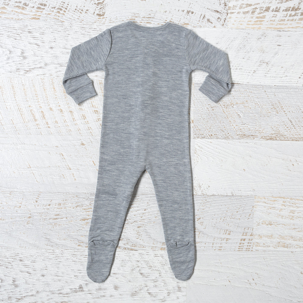 Merino Baby Zip Onesie - Grey Marle