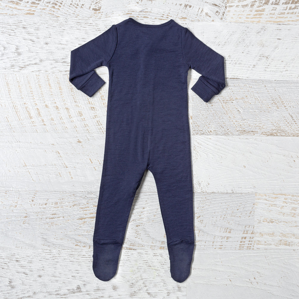 Merino Baby Zip Onesie - Navy