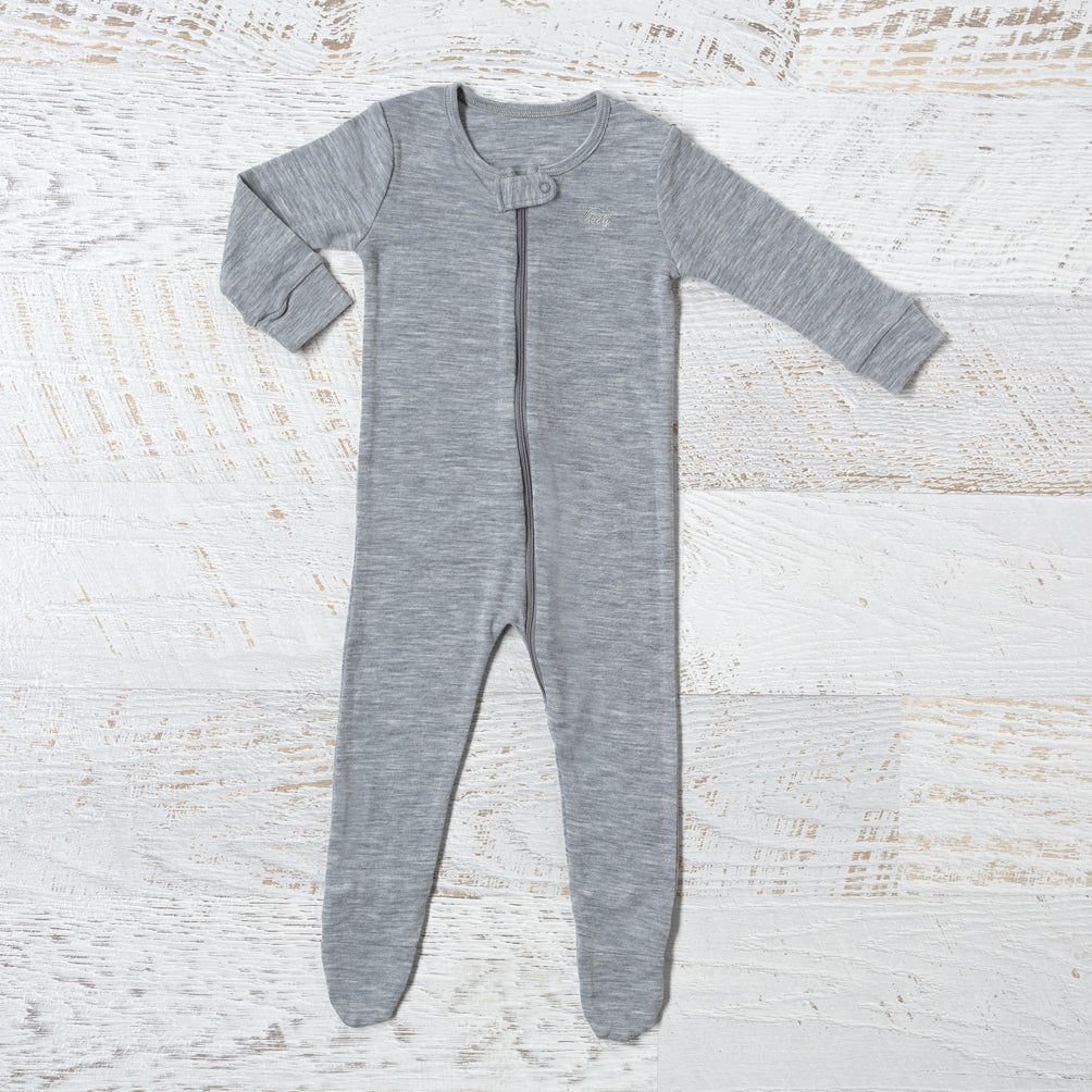 Merino Baby Zip Onesie - Grey Marle